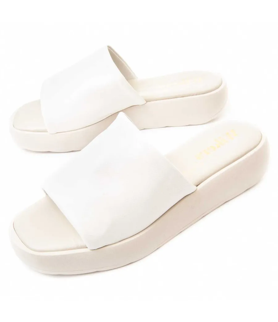 Sandalia De Piel Para Mujer.  Wikers  Elba  83720 Blanco